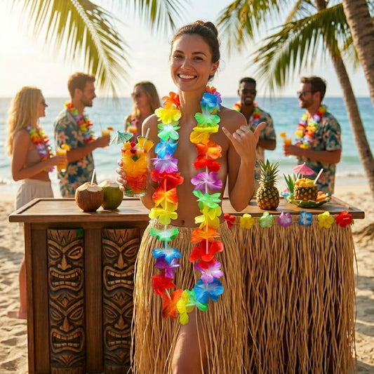 Plastic Rainbow Hawaiian Flowers Hula Lei Garland 90cm, SKU 5898 A