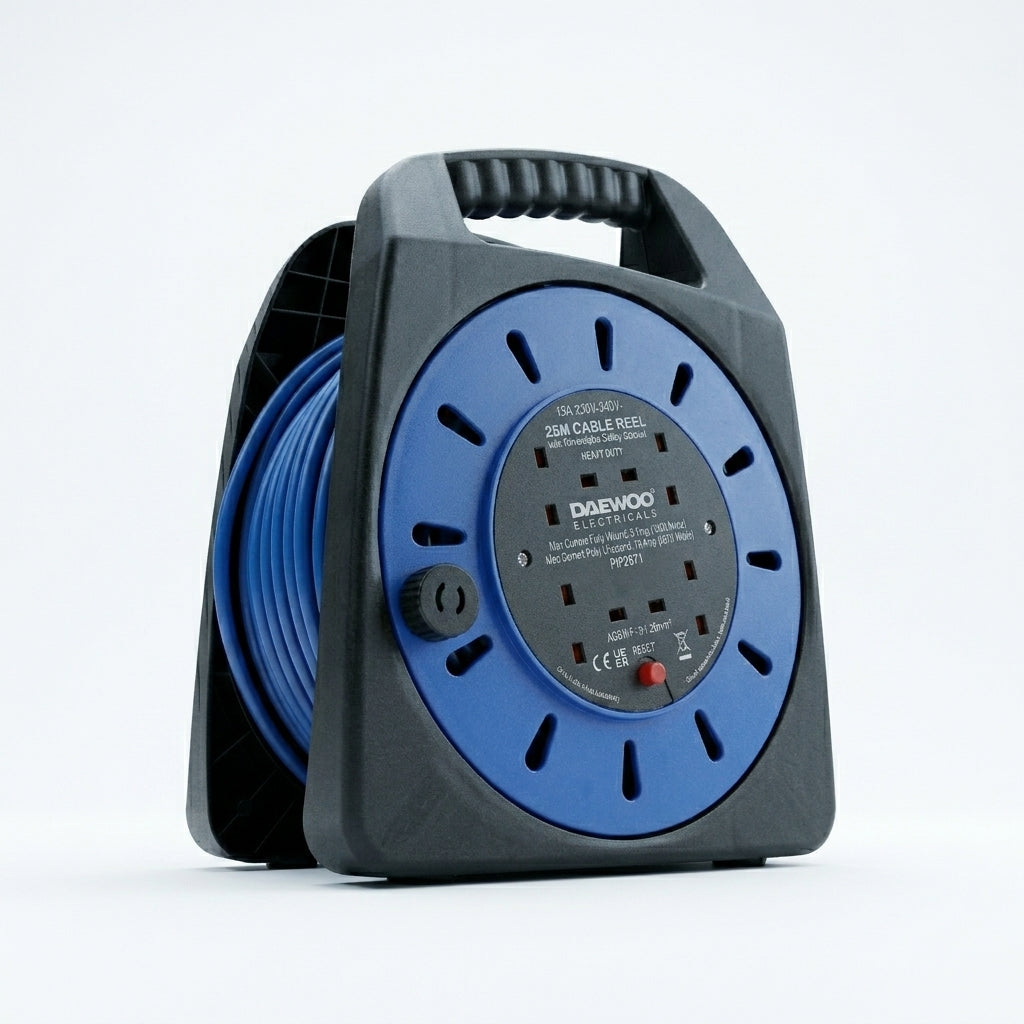 4 Gang Extension Reel with 25 Metre Cable – Heavy Duty Handbag Reel, SKU EXT1035