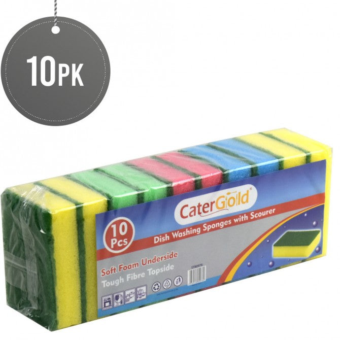 CaterGold Foam Sponge Scourers 10-Pack – Heavy-Duty Cleaning Sponges, 9 x 6 x 2 cm, SKU ST80976