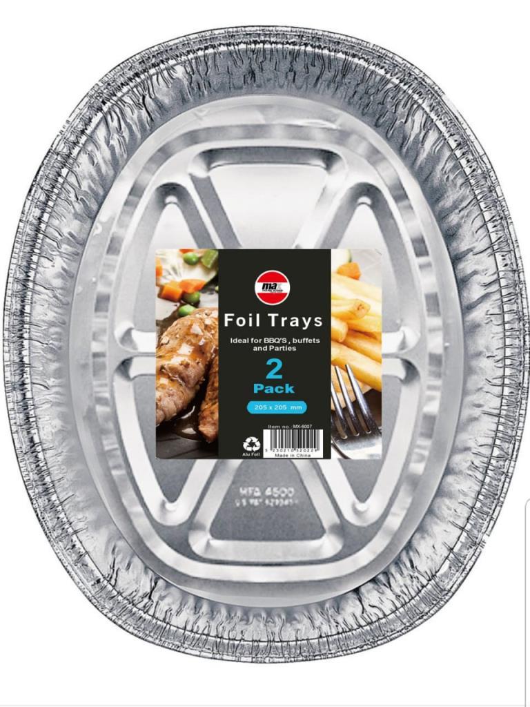 Deep Oval Aluminum Foil Tray Kitchen Home Serving Tray 2 Pack 205 x 205mm MX6007