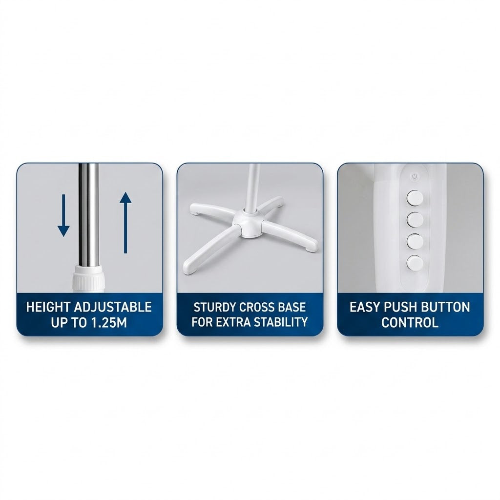 16" Stand Fan 3-Speed Adjustable Height 1.25m White 50W SKU DL2013/F25