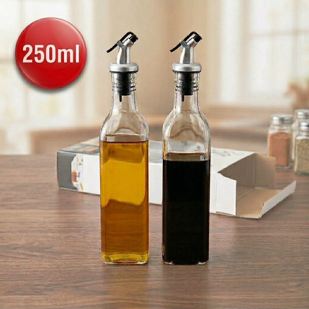 Glass Cruet Set 250ml Capacity, 2-Pack, 27x10x6cm, 440g Total Weight, SKU 8130