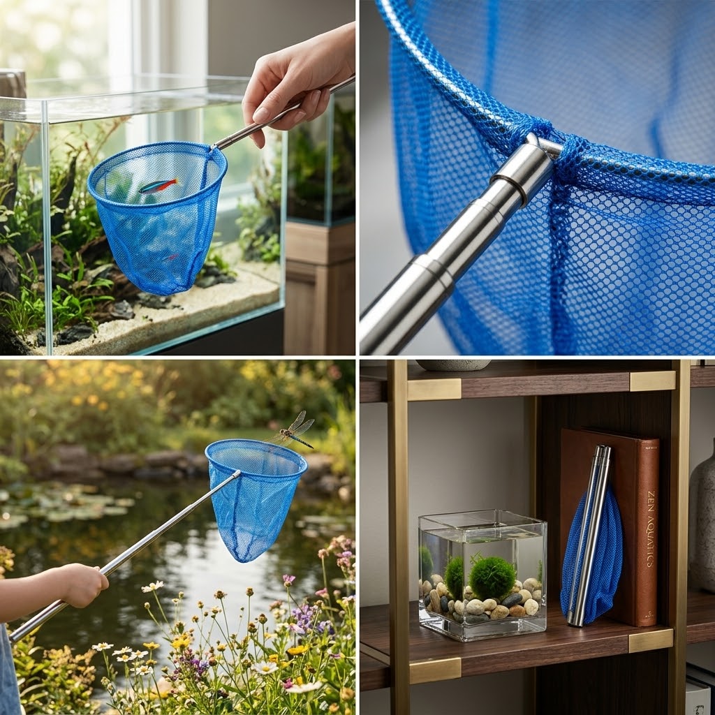 Extendable Fishing Net with Stainless Steel Handle, 17-64cm, Assorted Colours, SKU 6508