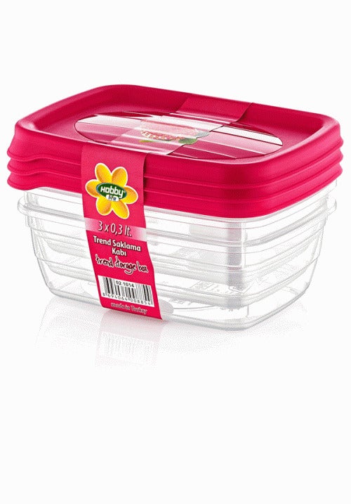 Hobby Trend Rectangular Plastic Food Storage Container 0.3 Litre Pack of 3 Assorted Colours 021014
