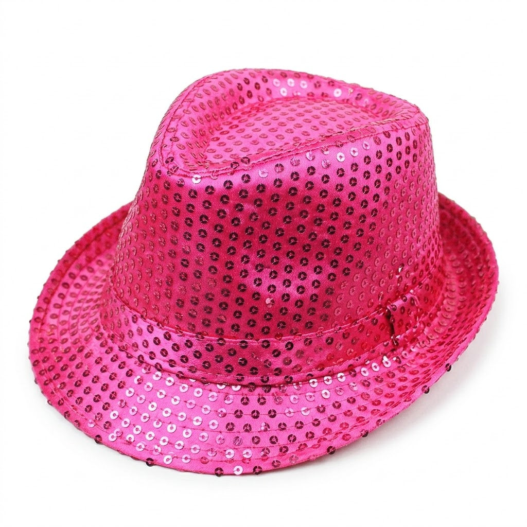 Light-Up LED Sequin Fedora Hat – Flashing Fancy Dress Party Accessory, Assorted Colours, SKU 3054