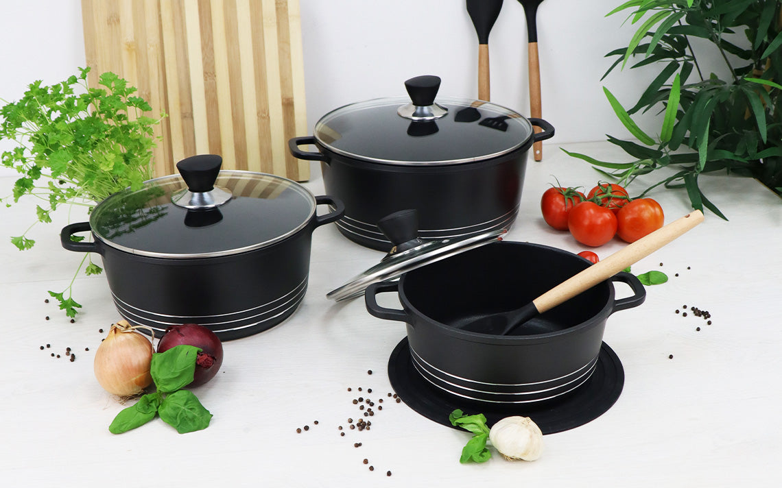 Laria Non Stick Die Cast Stockpot Pan Set 3pcs Black 10181 / AA2209