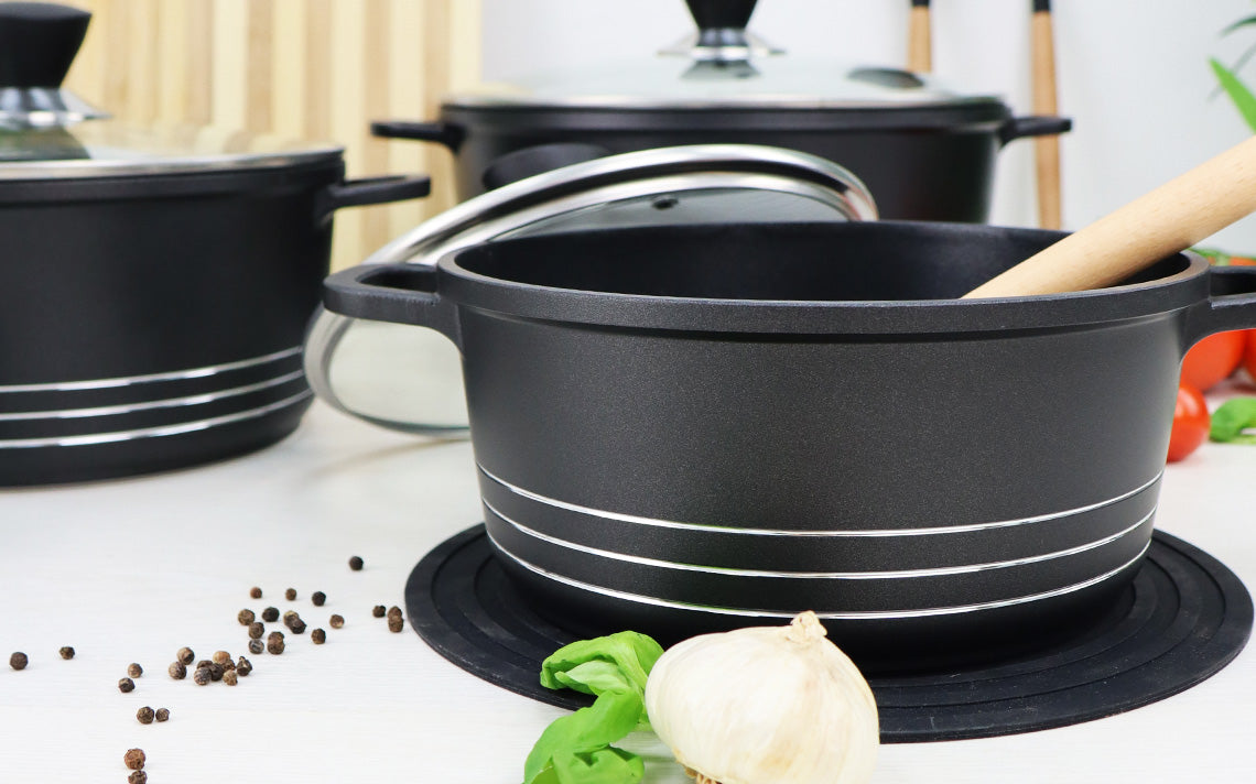 Laria Non Stick Die Cast Stockpot Pan Set 3pcs Black 10181 / AA2209