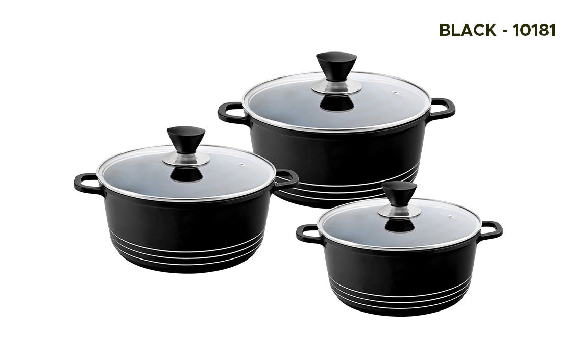 Laria Non Stick Die Cast Stockpot Pan Set 3pcs Black 10181 / AA2209