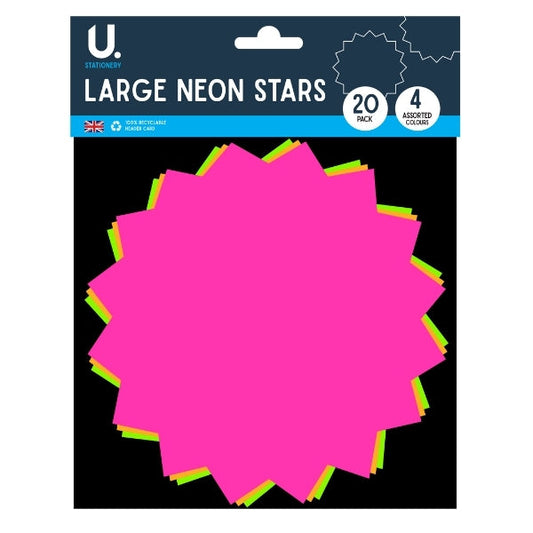 Large Neon Coloured Stars Pack of 20 Assorted Colours P2044