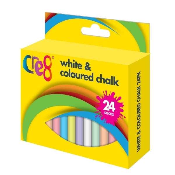 Cre8 White and Coloured Chalk Pack of 24 – SKU P2175
