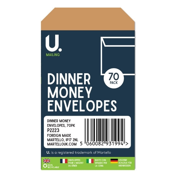 Dinner Money Envelopes 70pk 13.5 x 10.1 x 2.6cm P2223 A