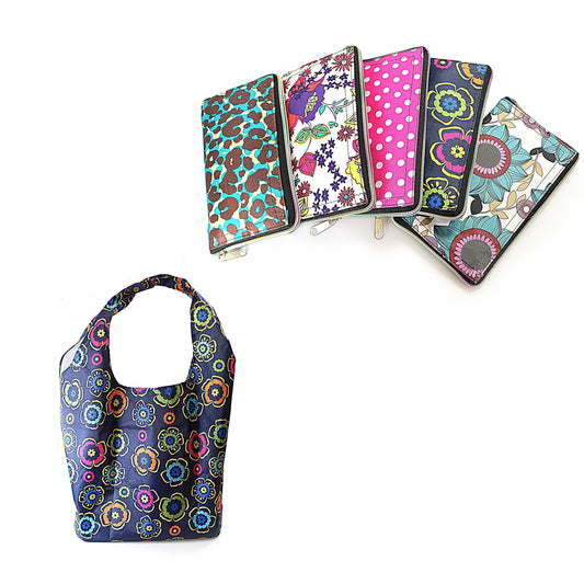 Foldable Reusable Shopping Carrier Bag with Zipper 18 cm Assorted Designs 1114
