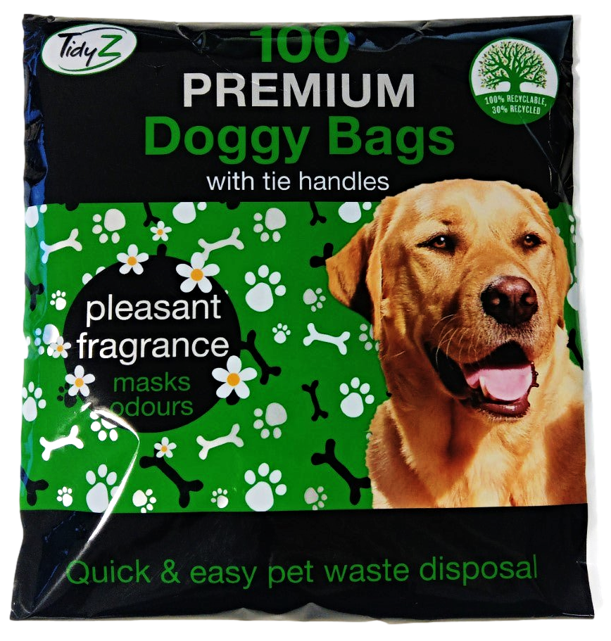 Premium Doggy Poop Bags with Tie Handles Fragrance Pack of 100 B0355