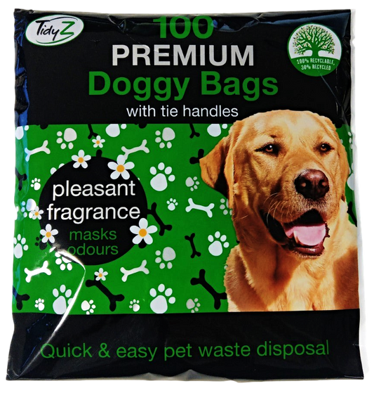 Premium Doggy Poop Bags with Tie Handles Fragrance Pack of 100 B0355