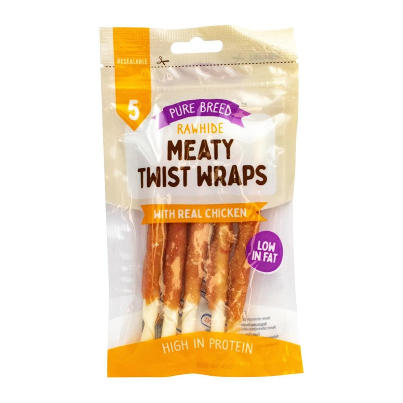 Pet Dog Treats Meaty Twist Wraps with Real Chicken, 5 Pack, Chicken Flavour, SKU 317606