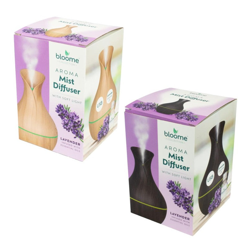 Bloome Aroma Vase Mist Diffuser with Soft Light 200ml Lavender Assorted Colours 324596