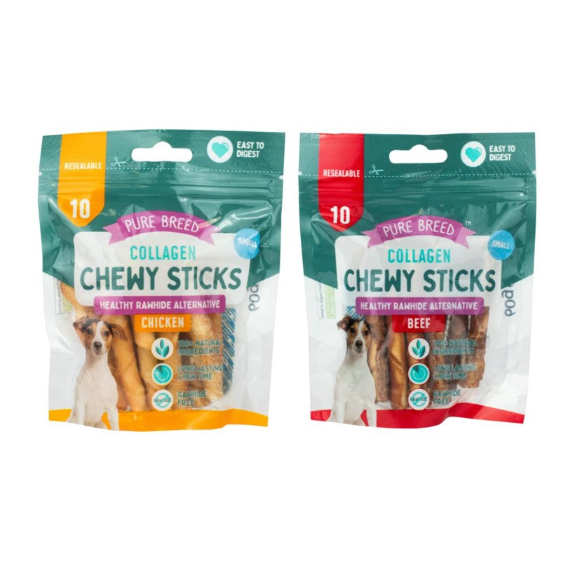 Pet Dog Treats Mini Collagen Chewy Sticks Pack of 10 Assorted Flavours 323894