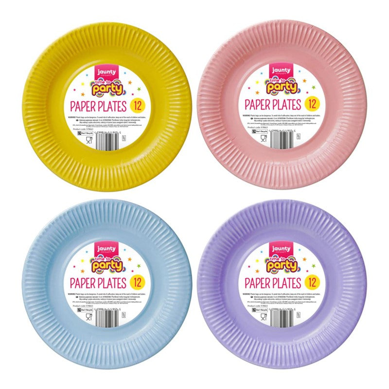 Disposable Jaunty Party Paper Plates 9" Pack of 12 Assorted Colours 321695