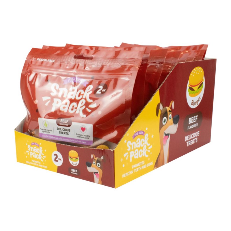 Pet Dog Treats Delicious Burger Chew Snack Pack of 2 Beef Flavour 324119