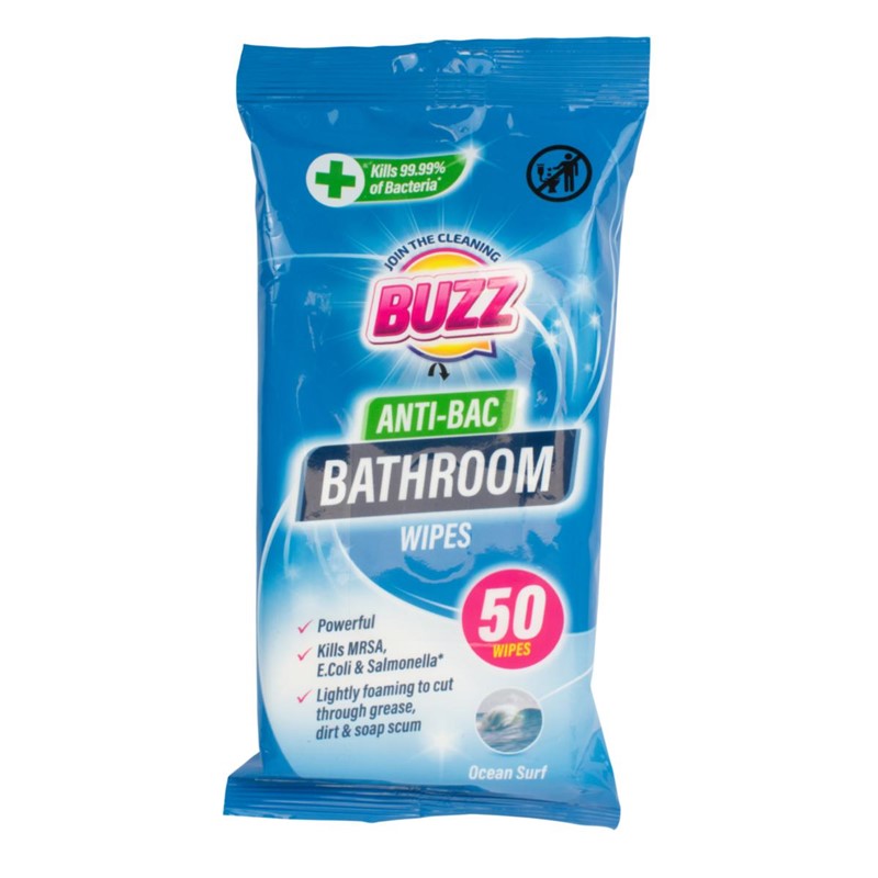 Buzz Bathroom Antibacterial Wipes 50 Pack Ocean 321594 / 324256