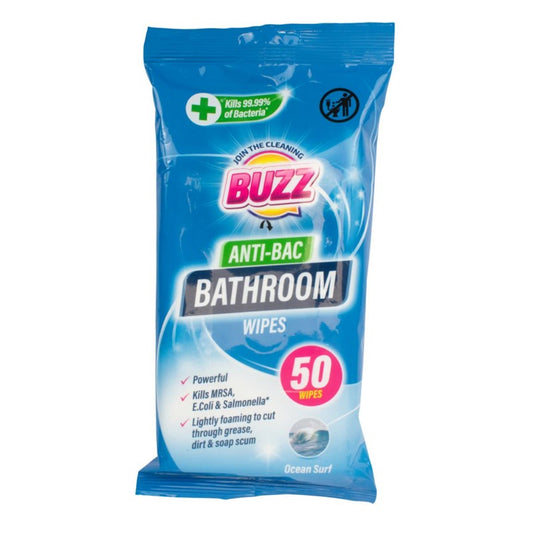 Buzz Bathroom Antibacterial Wipes 50 Pack Ocean 321594 / 324256
