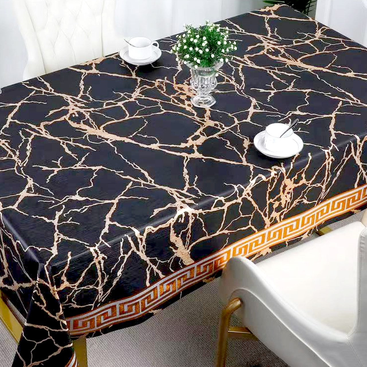 Durane Plastic Table Cover Roll Black Marble Gold Pattern Design 1.37 x 20m DR-8356C 10265