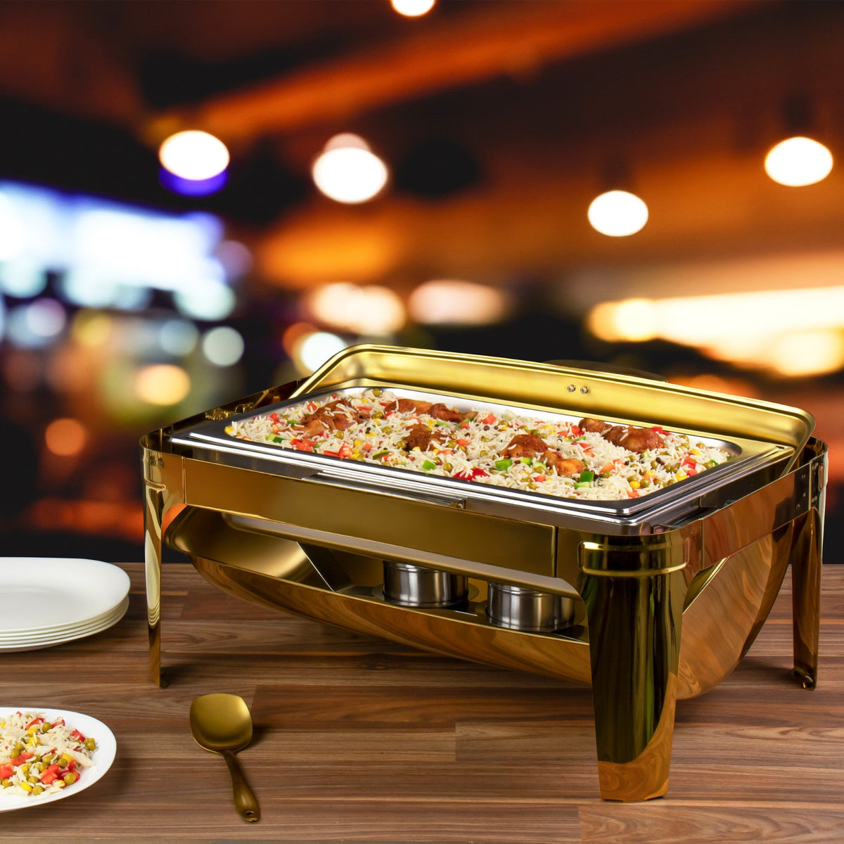 SQ Professional Banquet Chafing Dish with Roll Top Oblong Gold 9L 10856