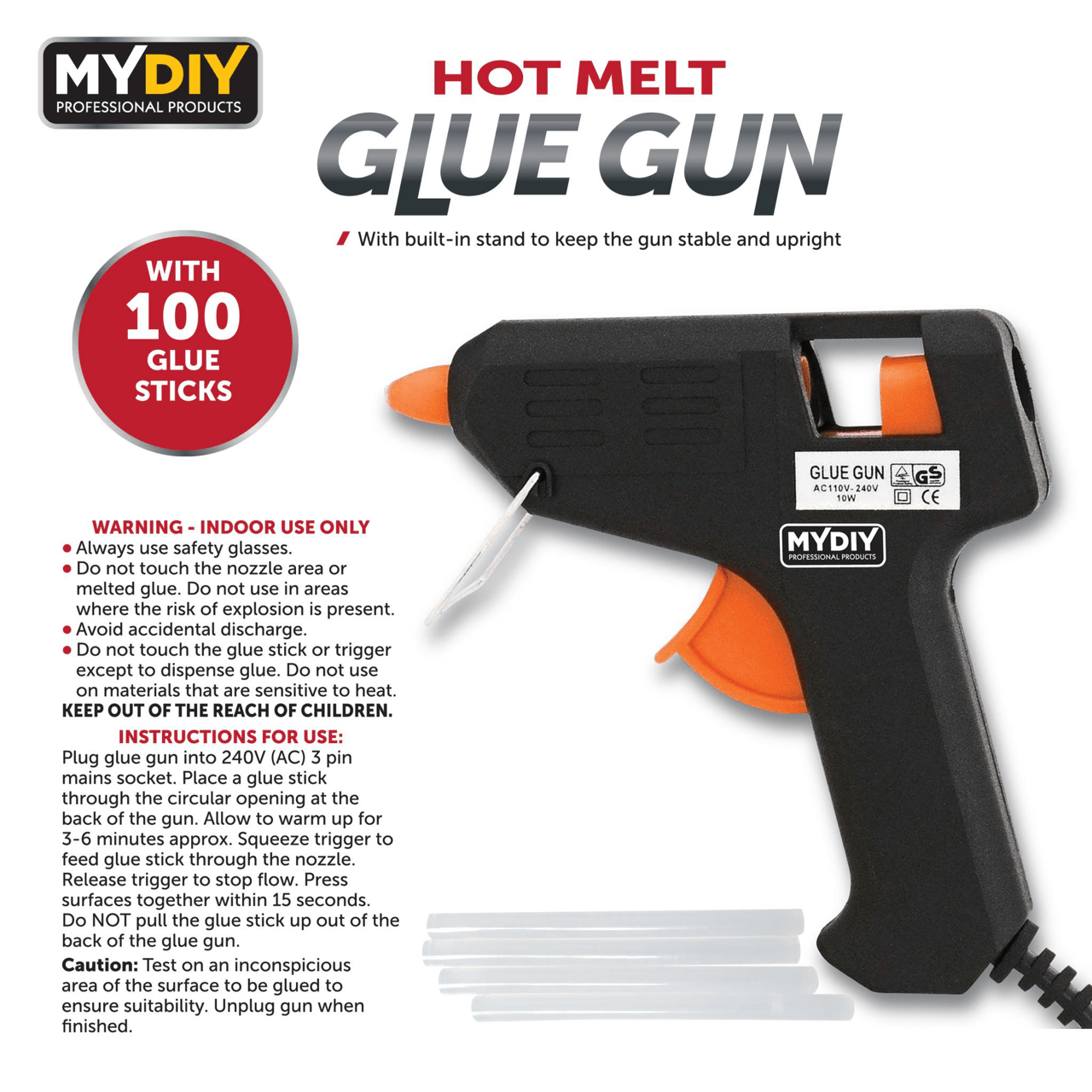 Hot Melt Glue Gun With Anti Drip Nozzle including 100 Glue Sticks 8601
