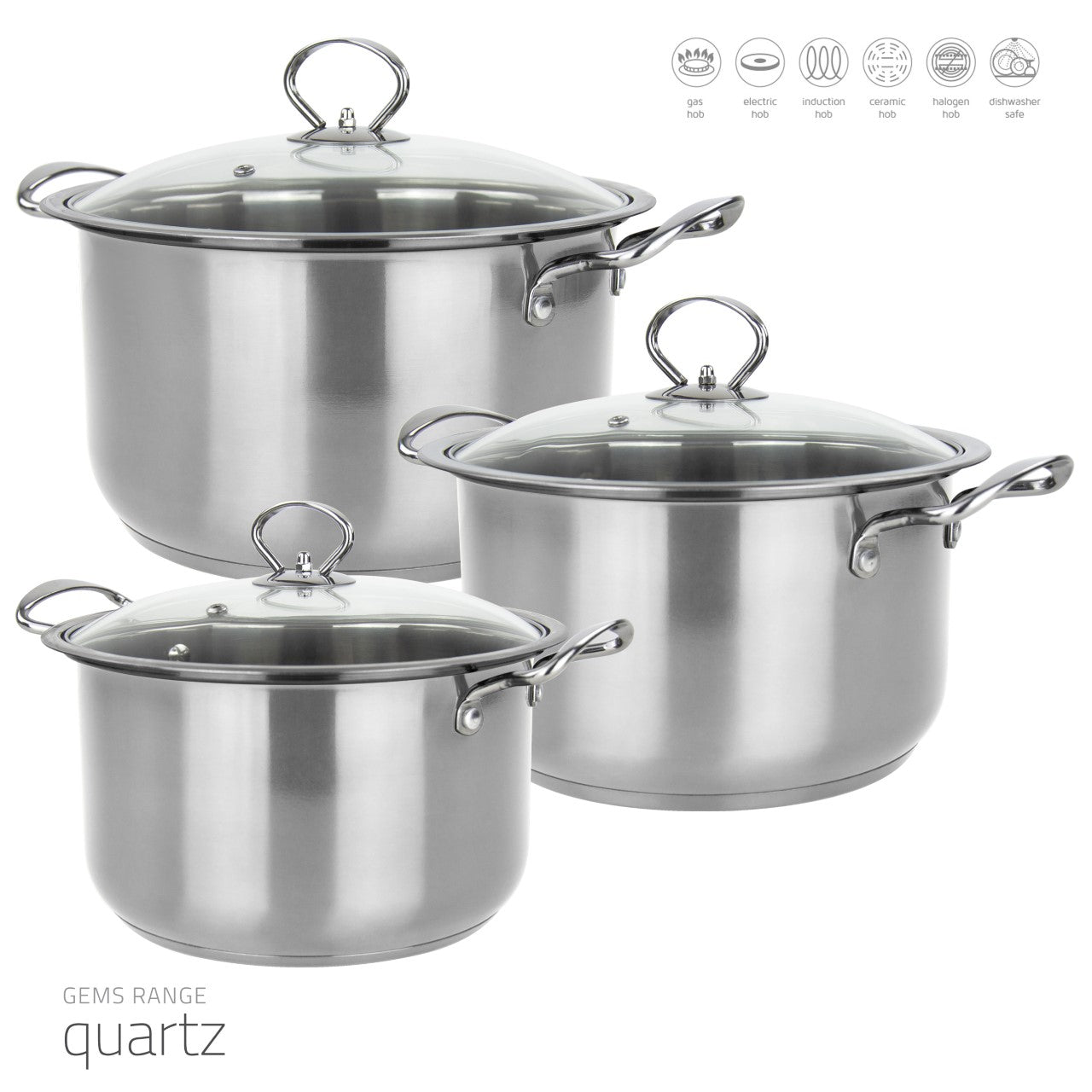 SQ Professional Gems Metallic Stockpot Set of 3 Quartz 26-28-30cm 9580