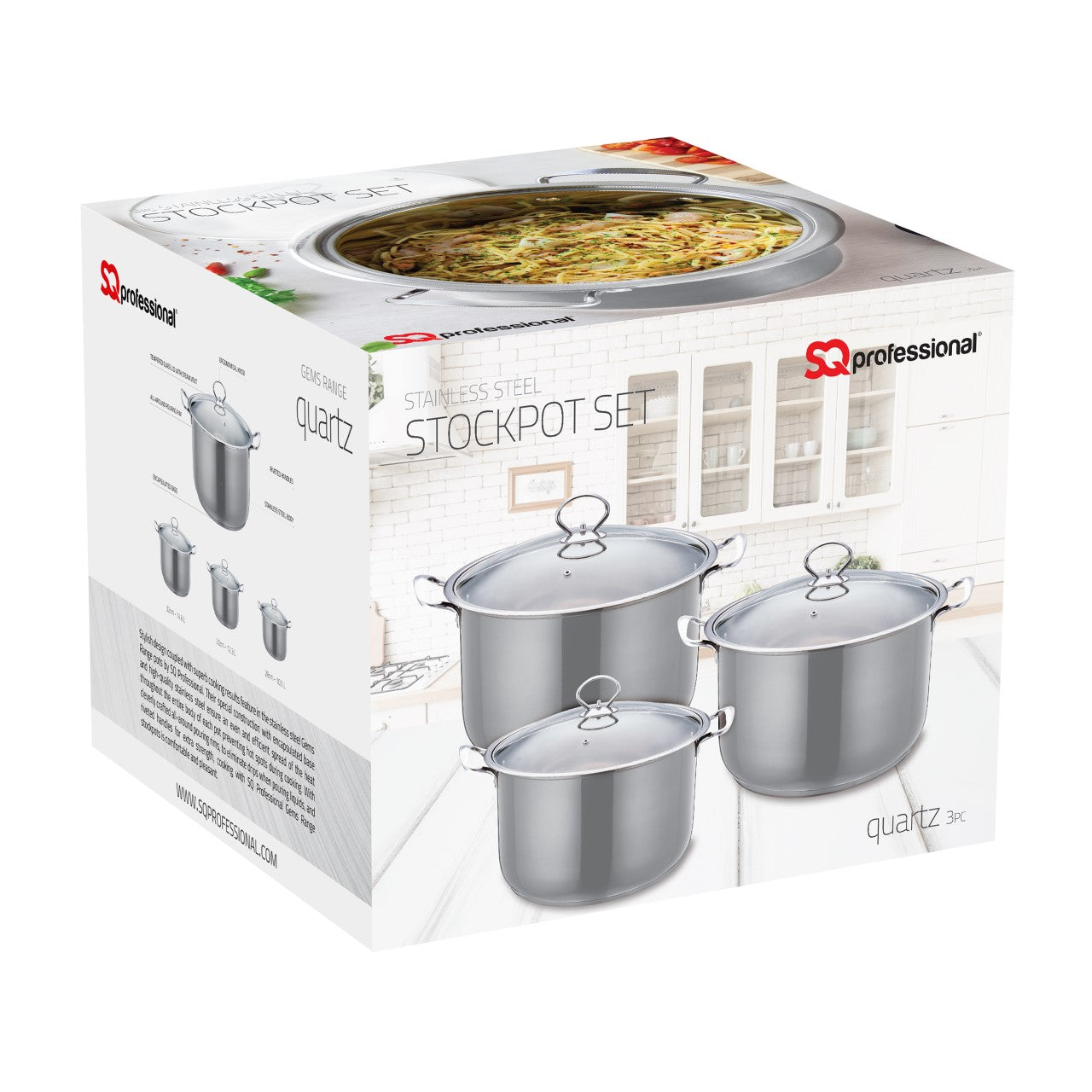 SQ Professional Gems Metallic Stockpot Set of 3 Quartz 26-28-30cm 9580