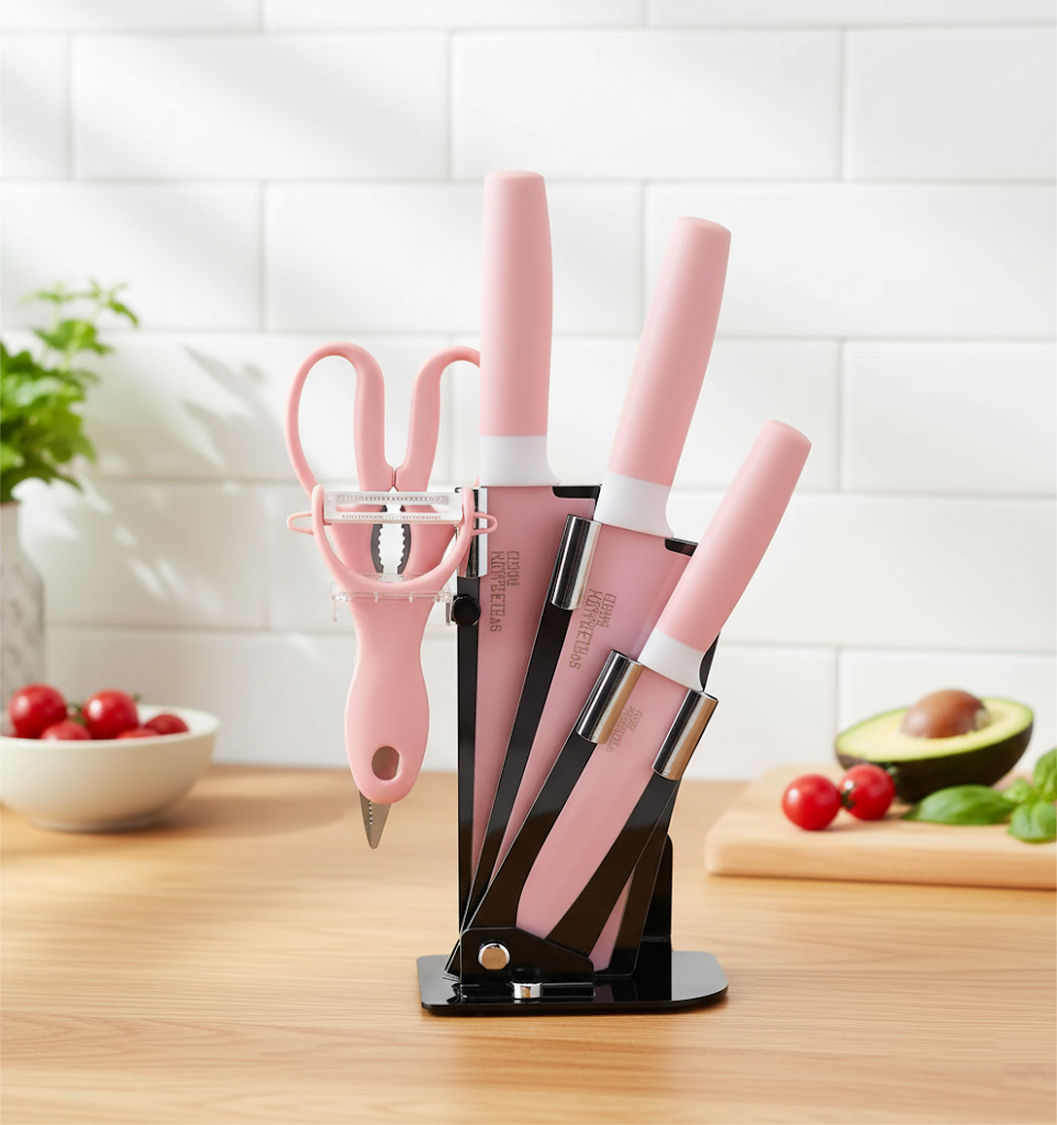 Kitchen Knife Set of 6 with Peeler Assorted Colours 6703