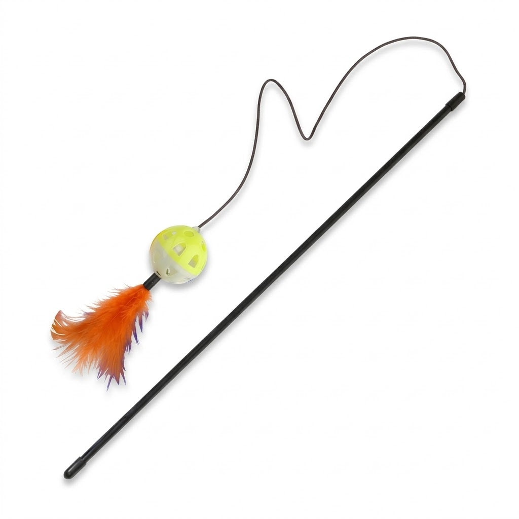 Cat Tease Toy Plastic Stick with Ball 43cm Assorted Colours SKU 7379