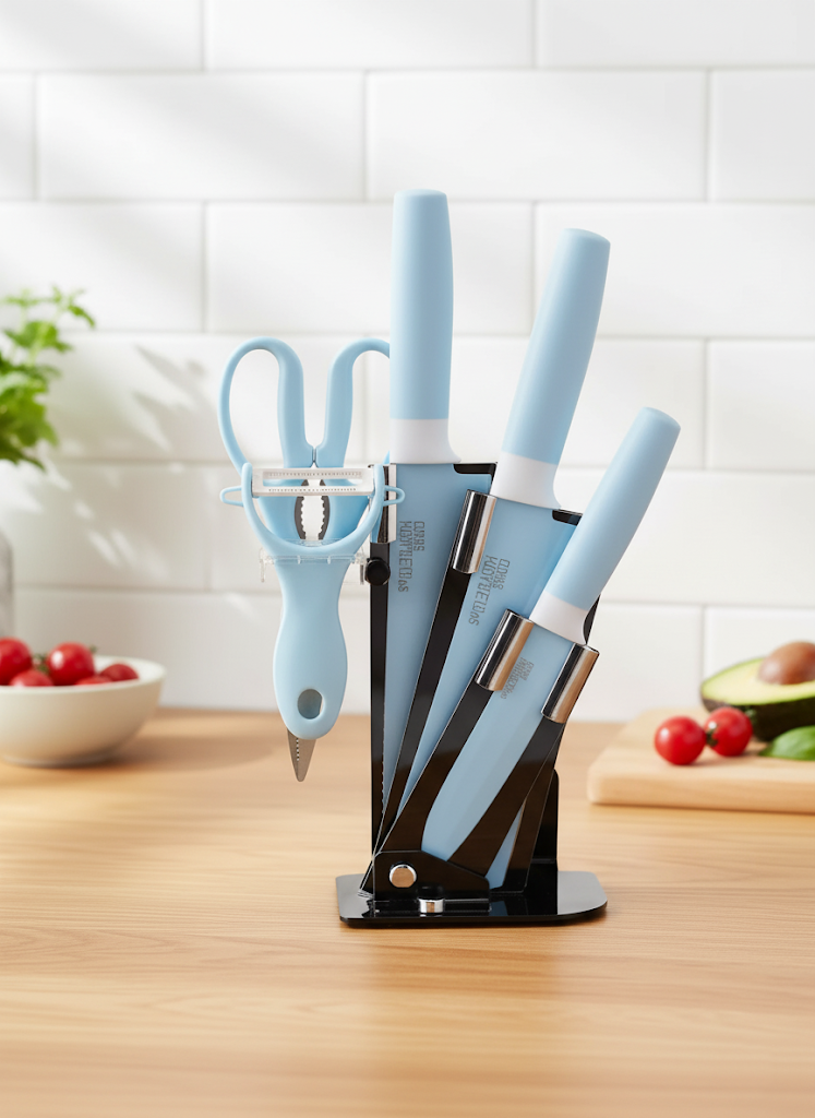 Kitchen Knife Set of 6 with Peeler Assorted Colours 6703
