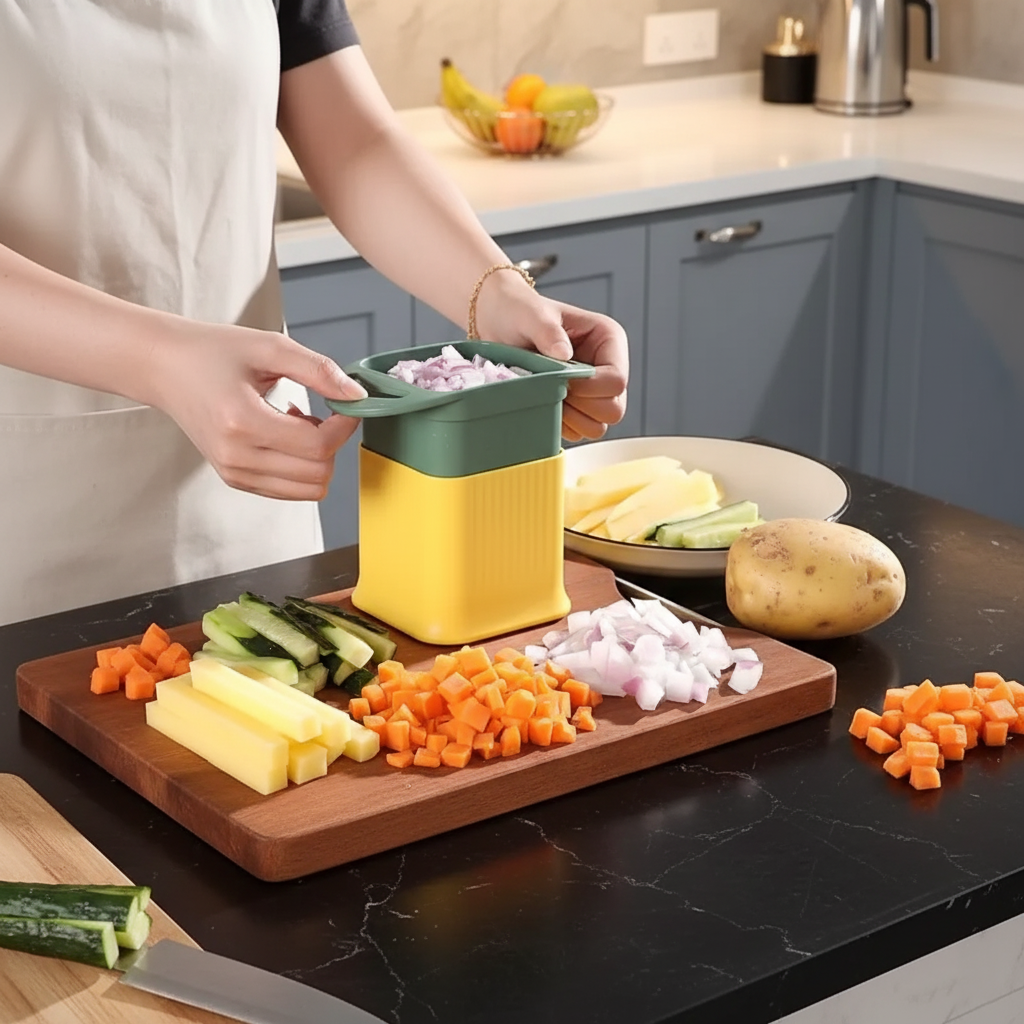 One Step Plastic Potato Chipper Fries Vegetable Cutter 10.5 x 15.5 x 9.5cm Assorted Colours 8055
