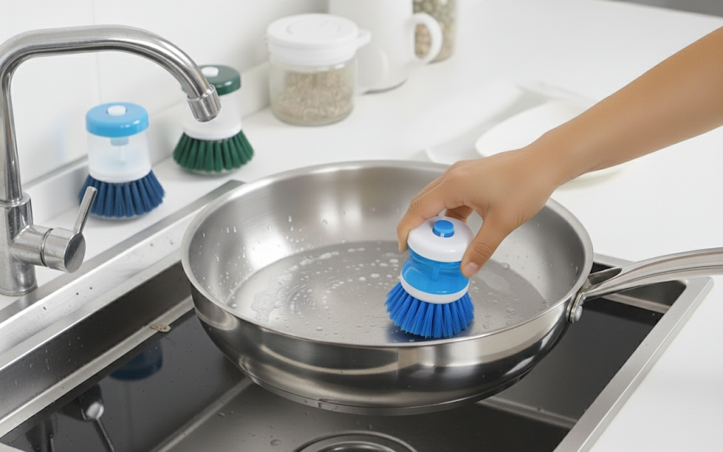 Plastic Kitchen Soap Dispensing Dish Brush 5 x 9 cm Assorted Colours 6956